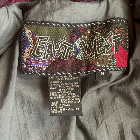 Vintage Patchwork Puffy Coat | 80s 90s Retro Lace + Velvet Hooded Jacket - Picture 7 of 13